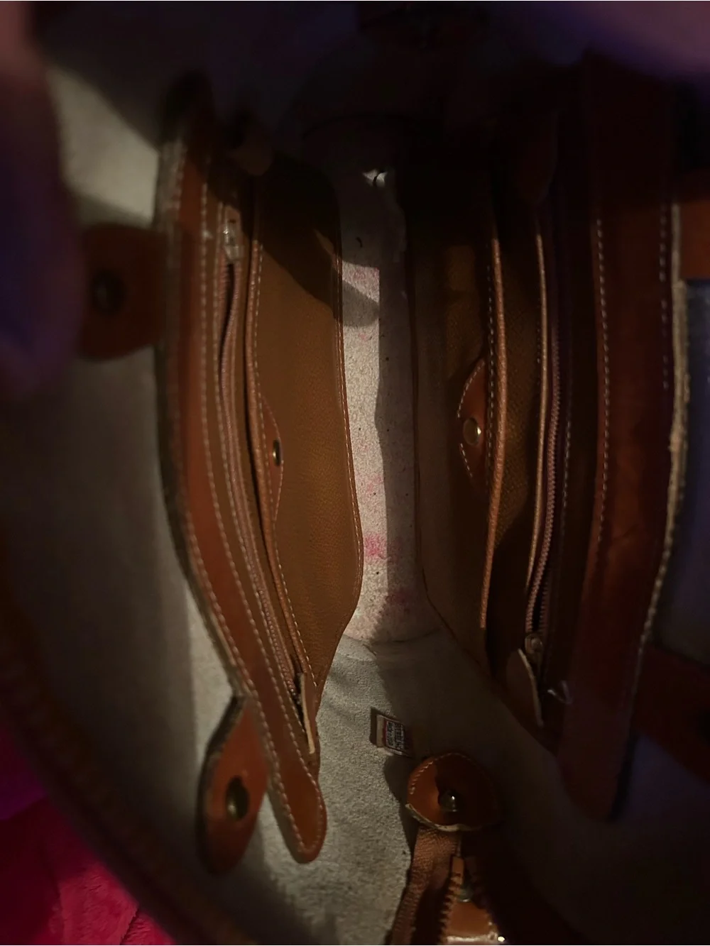 Dooney & Bourke Cream Pebbled Leather Satchel with Brown Trim
